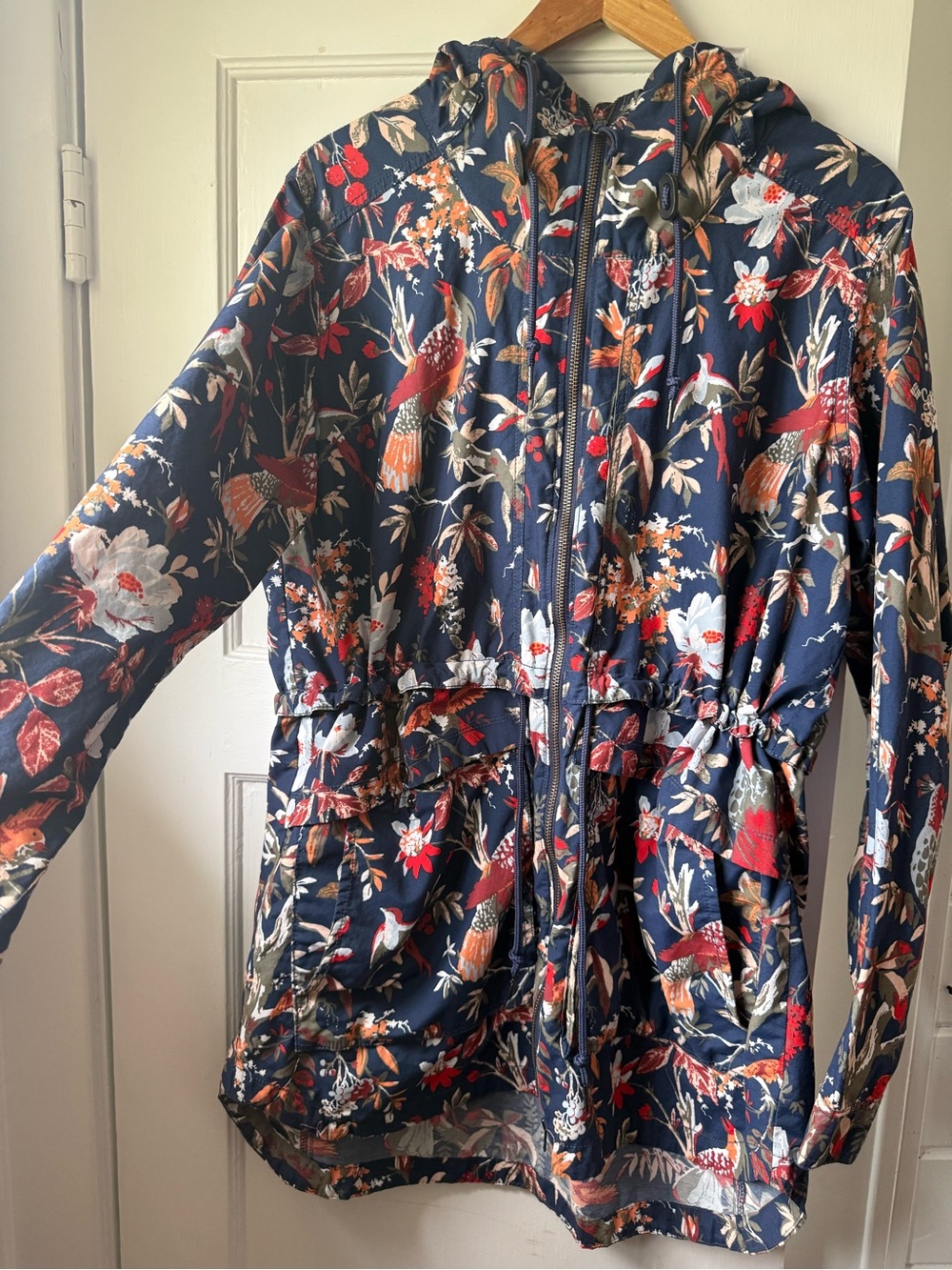 Columbia Floral & Bird Print Rain/Utility Jacket Navy Floral Women’s Size XL